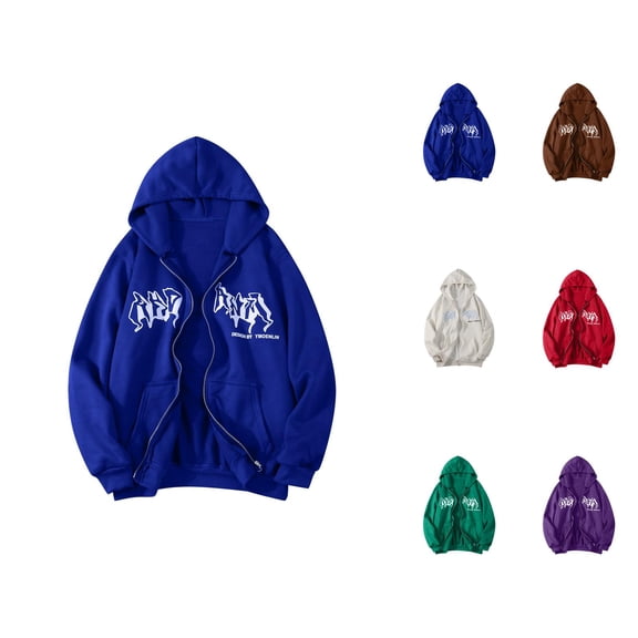 Punk Hoodies for Women 2026 Fall Winter Fashion Long Sleeve Y2K Aesthetic Zip Up Graphic Hooded Sweatshirt with Pockets