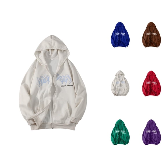 Punk Hoodies for Women 2026 Fall Winter Fashion Long Sleeve Y2K Aesthetic Zip Up Graphic Hooded Sweatshirt with Pockets