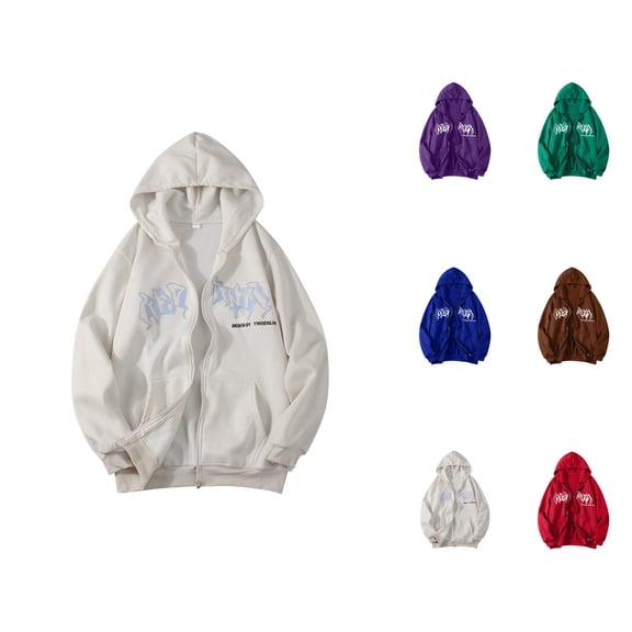 Punk Hoodies for Women 2026 Fall Winter Fashion Long Sleeve Y2K Aesthetic Zip Up Graphic Hooded Sweatshirt with Pockets