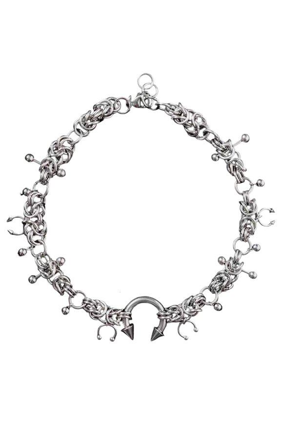 Punk Inspired Thorn Necklace Sturdy Metal Chain For Edgy Fashion Style