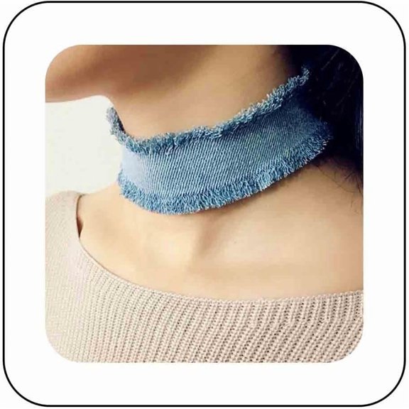 Punk  Jean Choker Necklace Wide  Collar Necklace Blue  Jean Short Necklace Accessories Wide Frayed  Jeans Choker Necklace Jewelry for Women