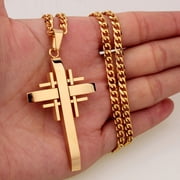 Punk Jerusalem Crusaders Cross 14K Gold Filled Pendant Necklace for Men Women, Prayer Amulet Urban Street Style Jewelry
