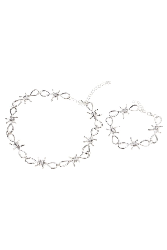 Punk Jewelry Set Barbed Wire Brambles Necklace Bracelet for Motorcyclists Bikers