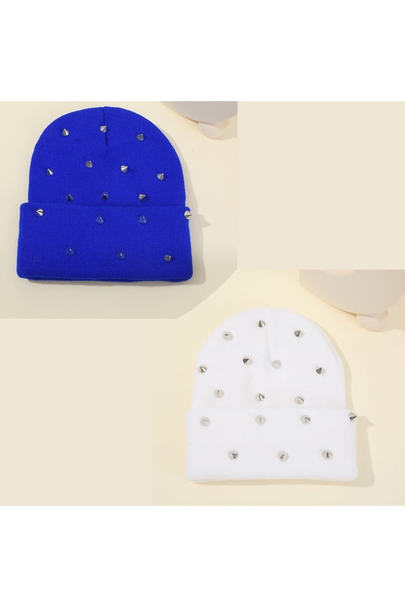 Punk Knitted Hat Black Acrylic Hat Rock Hiphop Winter Soft Warm Pom Bobble Knit Acrylic for Women 2Pcs