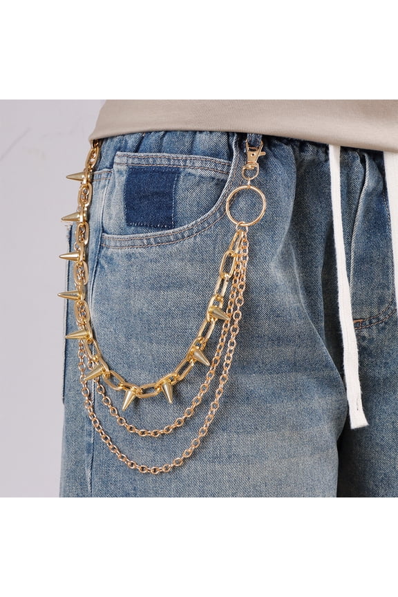 Punk Layered Pants Chain for Men Women Silver Goth Heavy Rivet Tassel Wallet Chains, Hip Hop Pocket Chains, Goth Jewelry Key Chain Wallet for Men