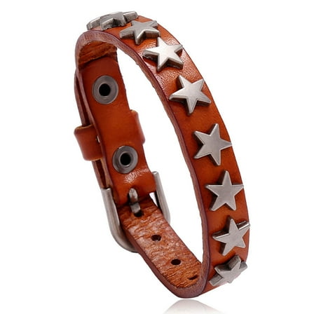 Punk Leather Cuff Bracelet Star Wristbands Buckle Belts Gothic Pentagram Adjustable Studded Bracelets Fashion Jewelry