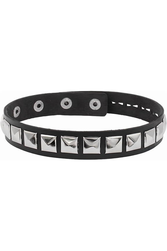 Punk Leather Human Collar, 80s Gothic Rock Necklace Emo Accessories, Studded Bracelet Adjustable for Concerts, Daily Wear and Halloween Party Stage Performance for Women and Men
