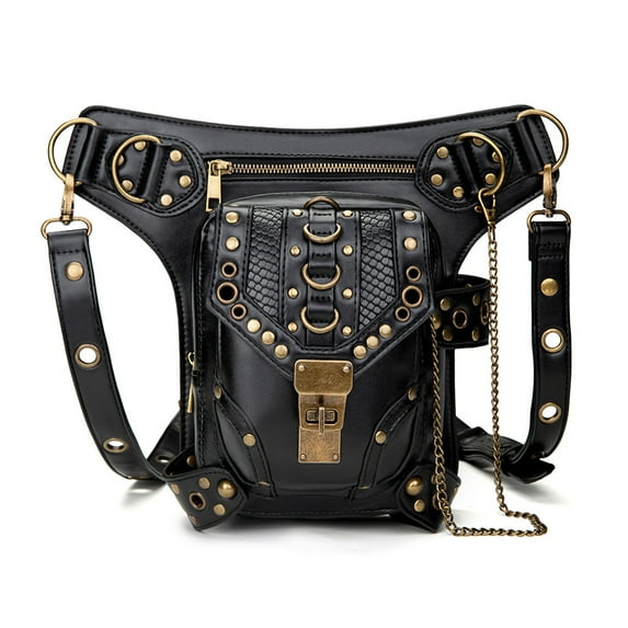 Punk Leather Messenger Bag Retro Gothic Crossbody Bag Punk Chest Pack