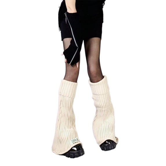 Punk Lolita Flared Leg Warmers Japanese Women Gothic Ribbed Knitted Letters Label Long Socks Boot Cuffs Foot Covers
