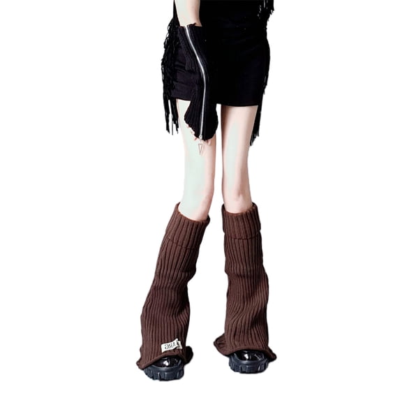 Punk Lolita Flared Leg Warmers Japanese Women Gothic Ribbed Knitted Letters Label Long Socks Boot Cuffs Foot Covers