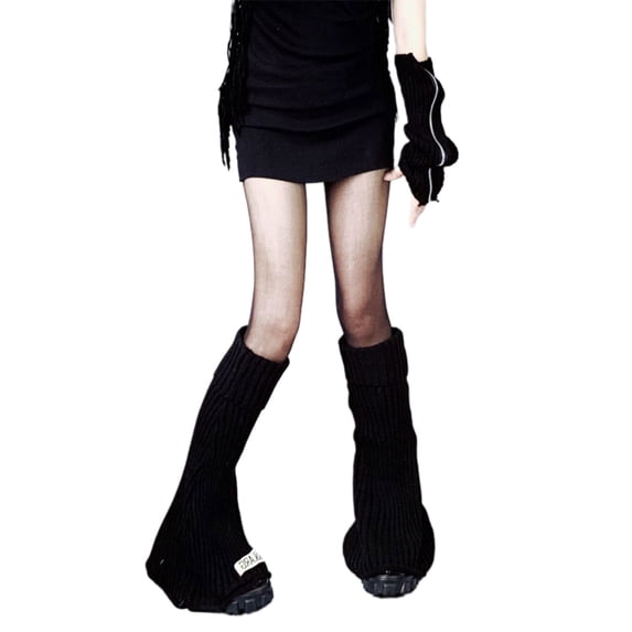 Punk Lolita Flared Leg Warmers Japanese Women Gothic Ribbed Knitted Letters Label Long Socks Boot Cuffs Foot Covers