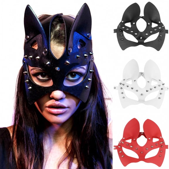 Punk Mask Gothic Studded Fox Mask 7 Inch Adult Masquerade Mask Accessory for Masquerade Party Rave Event Halloween, 1 Pack