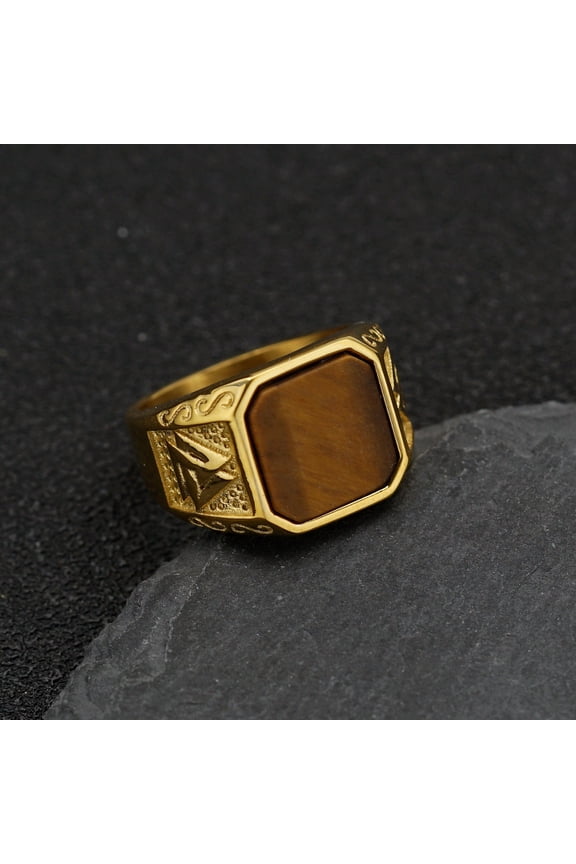 Punk Masonic Rings For Men 14K Yellow Gold Fashion Geometric Big stone Ring AG Freemason party Jewelry Gifts