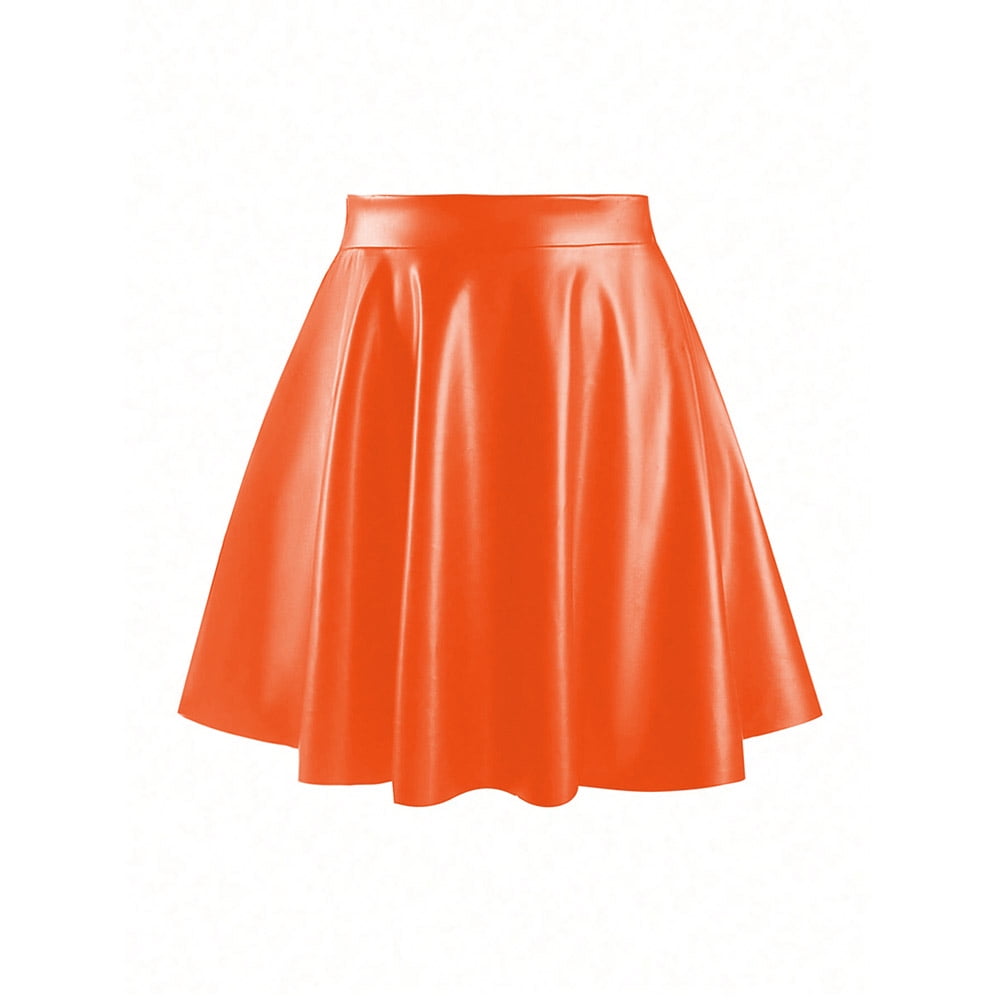 Punk Matte Faux Leather Mini Pleated Skater Skirt Fashion High Waist PU Stretch A line Short Skirts Walmart