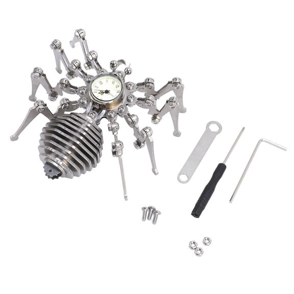 Punk Mechanical Spider Model Clock Desk Toy Cyberpunk Stainless Steel Handmade Artwork and Creative Desktop Timepiece for Living Room Office Decor 10 inches / 25.4 cm