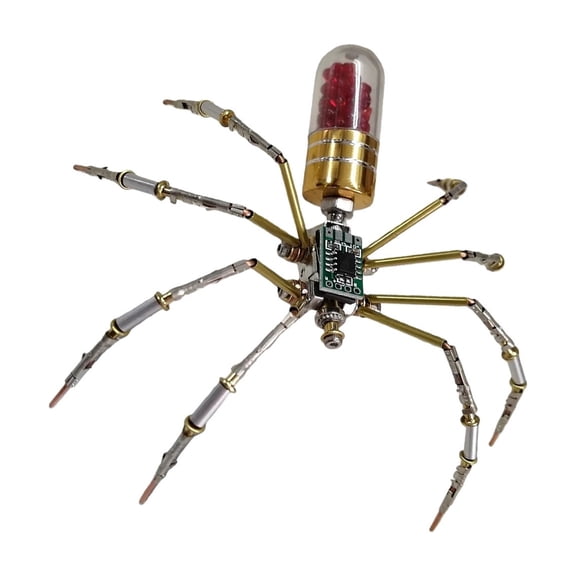 Punk Mechanical Spiders Assembly Puzzle Model Set with LED Abdomen and Circuit Board for Home Decoration Craft