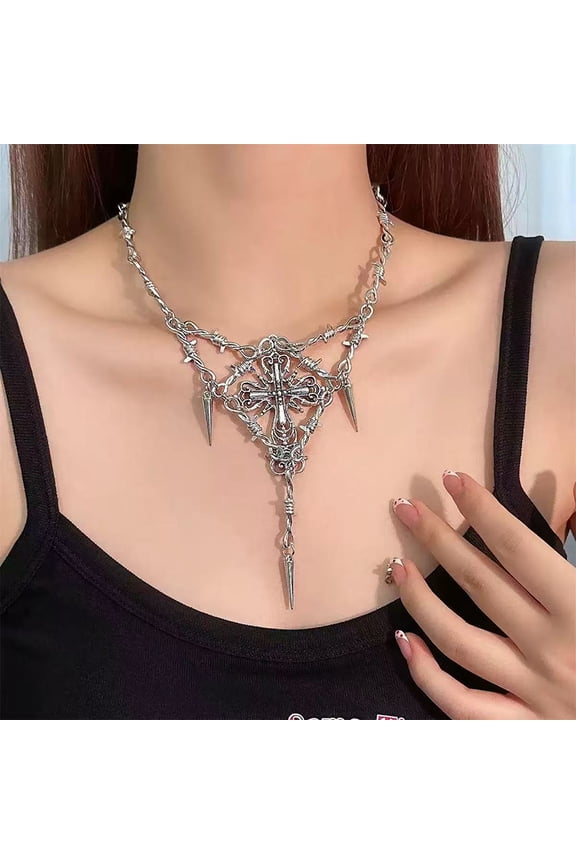 Punk Metal Thorn Rivet Choker Necklace For Men Woman Gothic Hip Hop Double Layer Clavicle Chain Necklace Y2K Jewelry Accessories