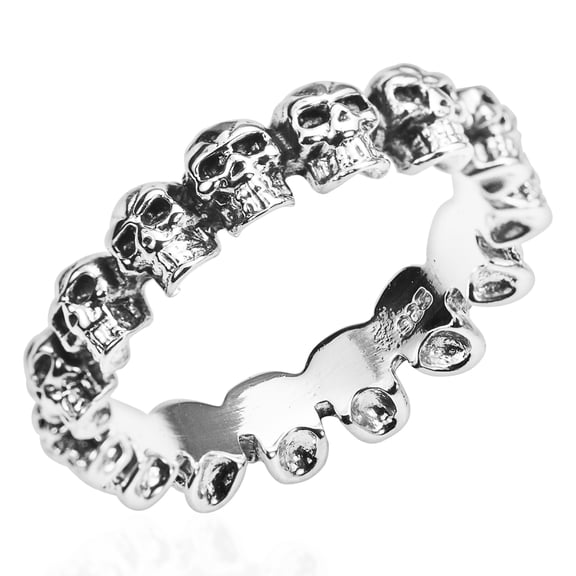 Punk Mini Skulls Around Band .925 Silver Ring-7