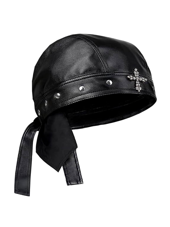 Punk Motorcycle Skull Cross Cap Biker Cap for Women/Men Adjustable,Stylish Biker Doo Rag Headwrap for Riding & Outdoor Activities