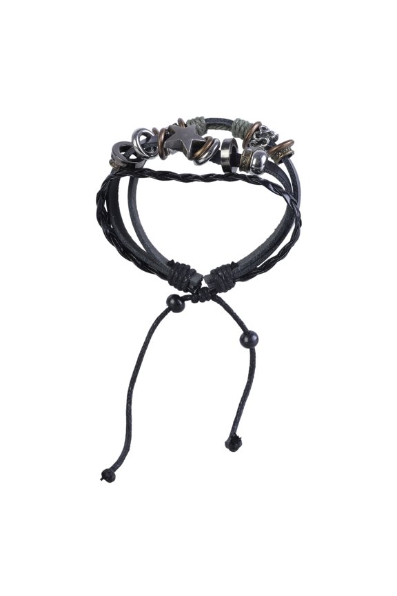 Punk MultiLayer Leather Star Beaded Wrap Adjustable Wristbands Fashion Woven Party Jewelry