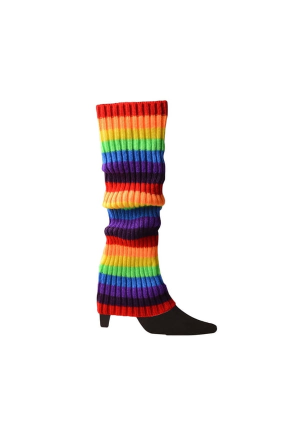 Punk Multicolor Striped Knit Long Socks Women Outdoor Knee High Elastic Leg Warmers Lady Warm Slim Gothic HIp Hop Socks