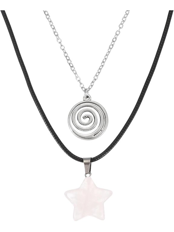 Punk Necklace Set, Spiral Star Pendant Y2K Grunge Chokers for Women Trendy Jewelry Accessories Pink -