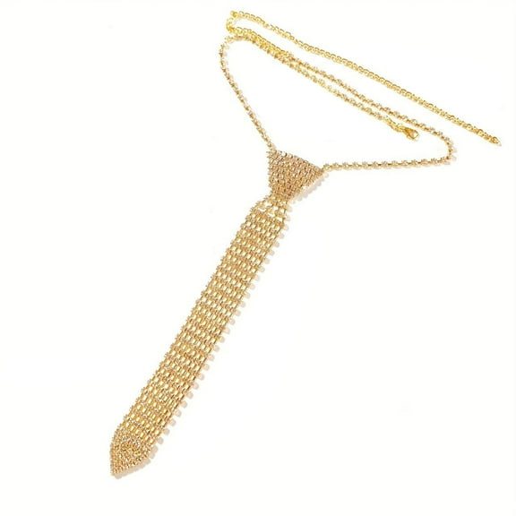 Punk Necktie Necklace with Shimmering Rhinestones for Fashion Enthusiasts