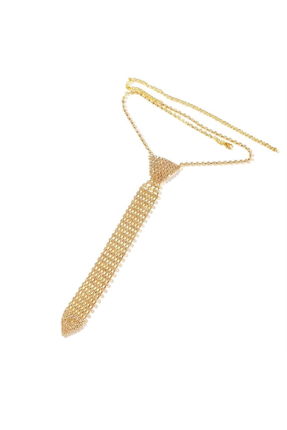 Punk Necktie Necklace with Shimmering Rhinestones for Fashion Enthusiasts