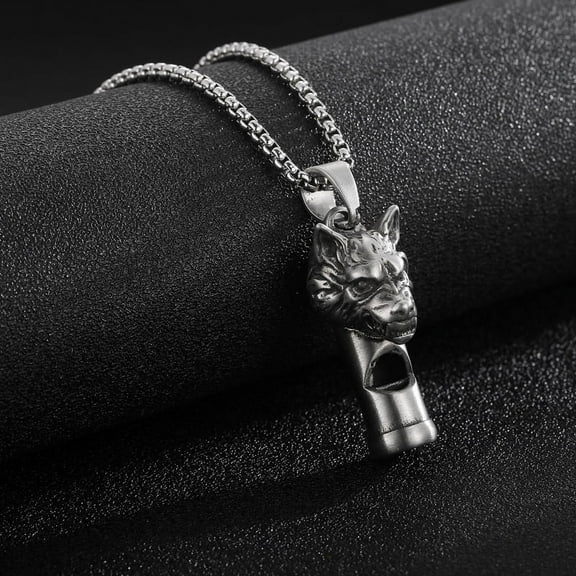 Punk New Fashion Wolf's whistle 14K White Gold Pendant Necklaces Male Animal Statement Necklace For Men Jewelry