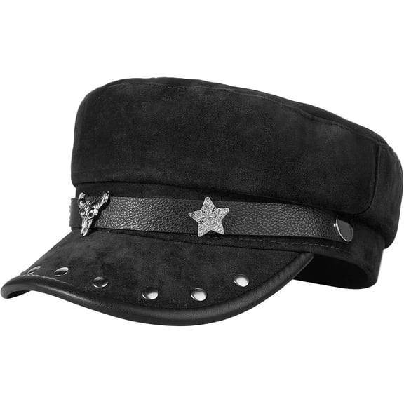 Punk Newsboy Cap Y2K Studded Hat Leather Rivet Beret Hat Flat Top Cap for Women