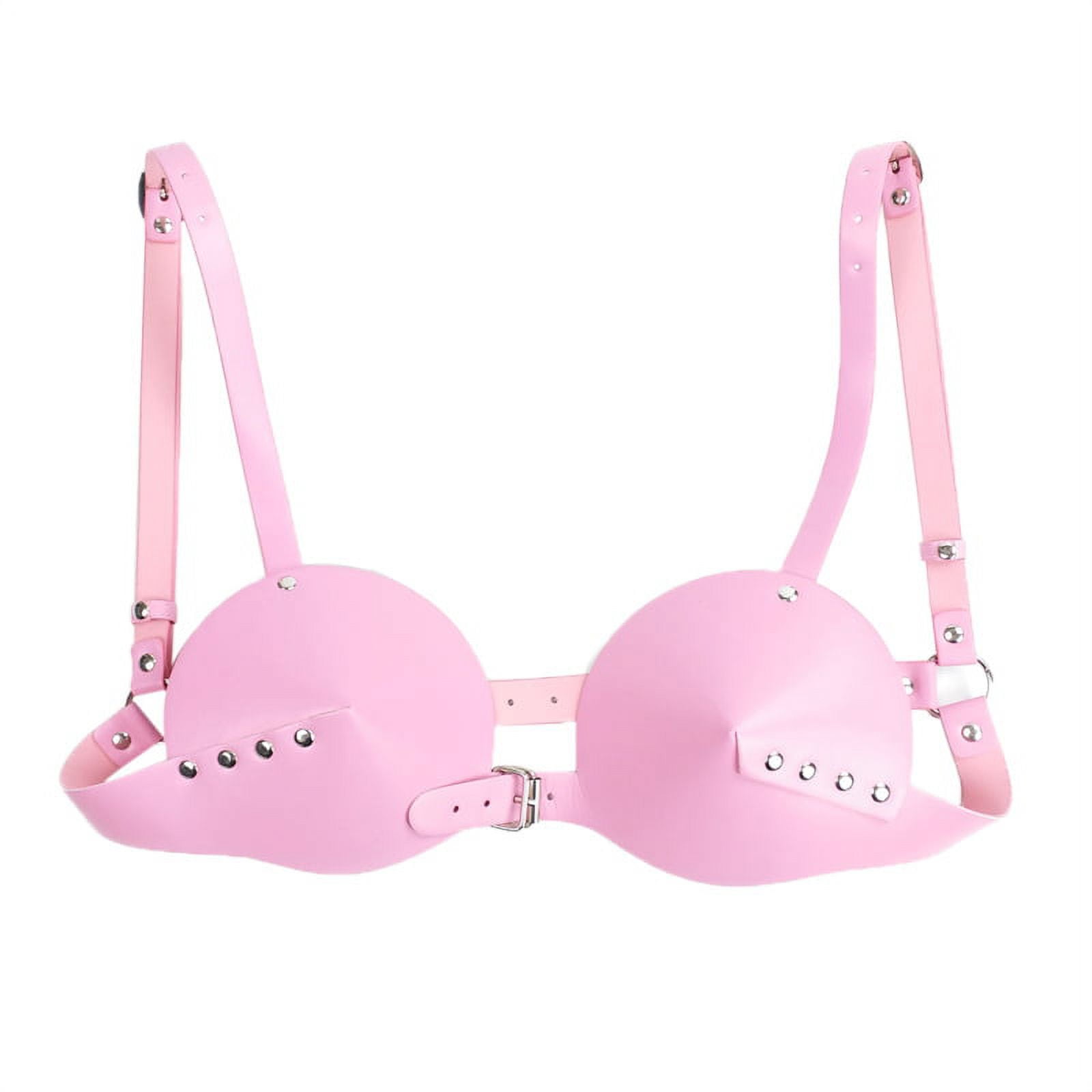 Punk PU Leather Cup Bra Top Breast Harness Gothic Woman Costume Pink 