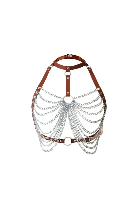 Punk PU Leather Multi Layer Chain Bra Chain Metal Body Chain Bras For Plus Size Women Unlined Lace Bra Best Push Up Bras For Women