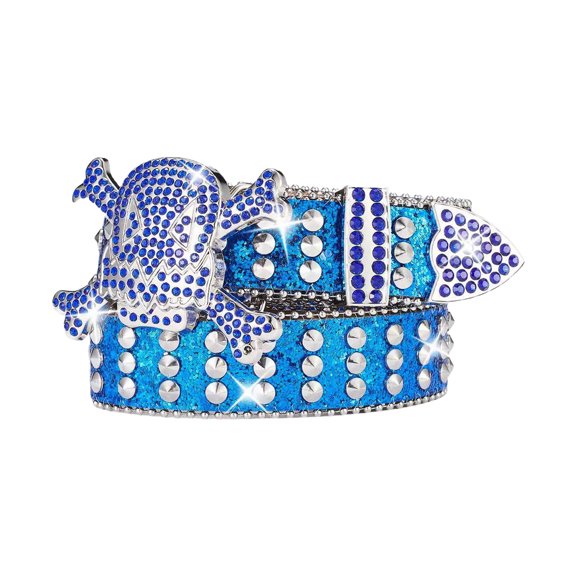 Punk PU Waist Belt for Jean Heavy Duty Hip Hop Belt Waistband Glinting Buckle with Encrusted Rhinestones