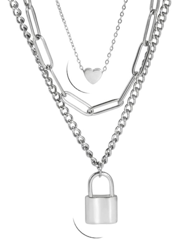 Punk Padlock Heart Necklace Rock Cross With Love Stainless Steel Jewelry For Men Women
