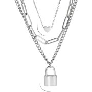 Punk Padlock Heart Necklace Rock Cross With Love Stainless Steel Jewelry For Men Women