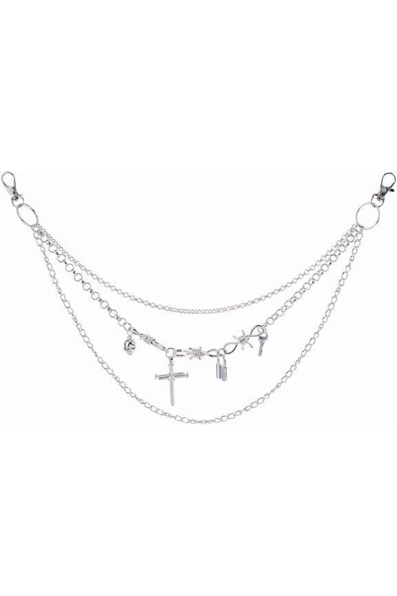 Punk Pant Chains Key Lock Charm Trousers Jeans Wallet Chain Biker Keychain Hip Hop Silver Metal 3 Layer Jewelry Gothic Rock Emo Accessories