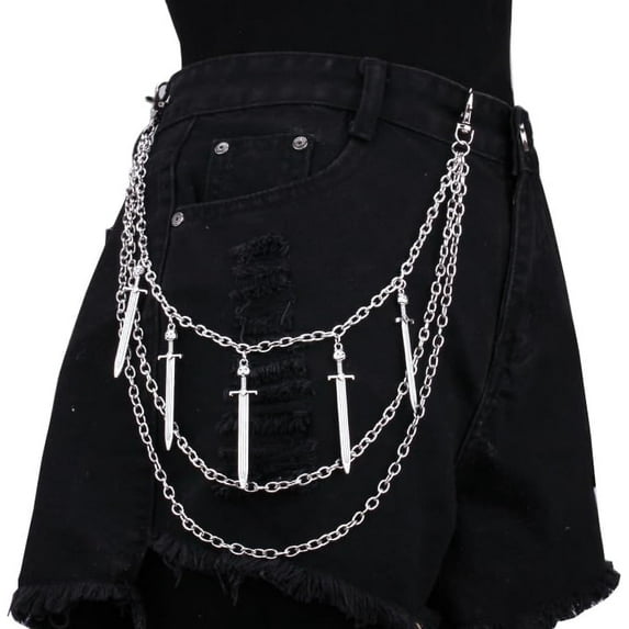 Punk Pants Chain,Gothic Goth Hip Hop Rivet Charm Layered Wallet and Jeans Link Chain, Vintage Rock Jewelry for Men and Women