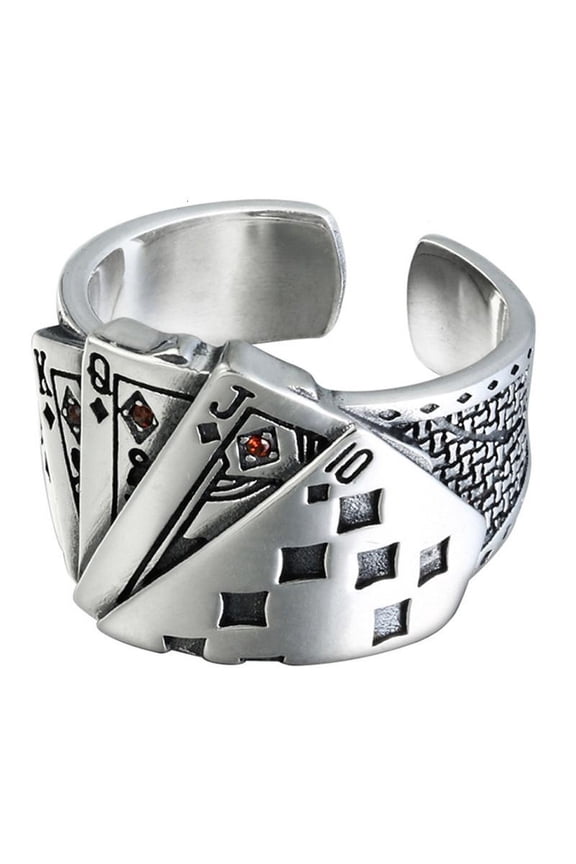 Punk Plated Poker Ring Adjustable Black Spades Open Ring Gothic Hip Hop Jewelry