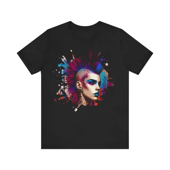 Punk Portrait with Splattered Ink - Jersey Short Sleeve Tee