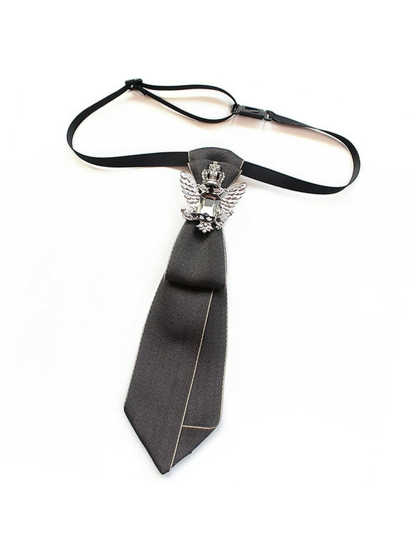 Punk Pre Tied Black Ties with Rhinestones Metal Charm for Women Girls for Normal Shirt Or Blouse Uniform Pre Tied
