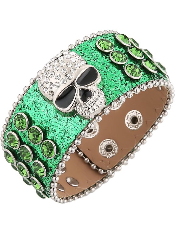 Punk Pu Leather Bracelet Rock Studded Bracelet 70、80s disco Bling Rhinestone Bracelet