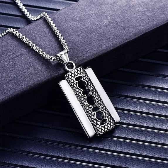 Punk Razor Blade Pendants Necklaces 14K Yellow Gold Chain Barber Shop Necklace for Men Jewelry