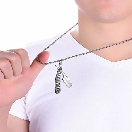 Punk Razor Blade Pendants Necklaces 14K Yellow Gold Chain Barber Shop Necklace for Men Jewelry