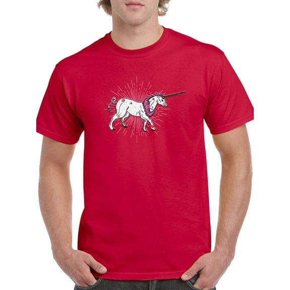 Punk Rebel Unicorn Tattoos Spark Men Red T-Shirt, Male XX-Large