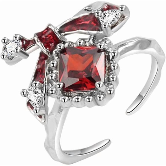 Punk Red CZ Open Band Rings for Women Unisex Silver Plated Enamel Cubic Zirconia Adjustable Halloween Animals Statement Wrap Finger Ring Comfort Fit Crystal Retro Gothic Jewelry for Halloween Wedding