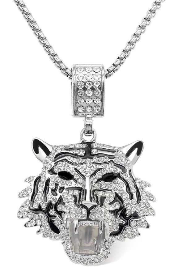 Punk Rhinestone Tiger Pendant Necklace. Hop Cubic Zirconia Tiger  Necklaces for Men Lion's   Chain Necklaces Party