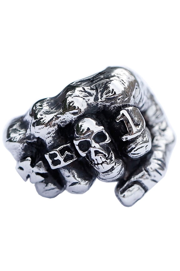 Punk Ring Cool Skull Hand Jewelry German Iron Cross Rings for Men (9)