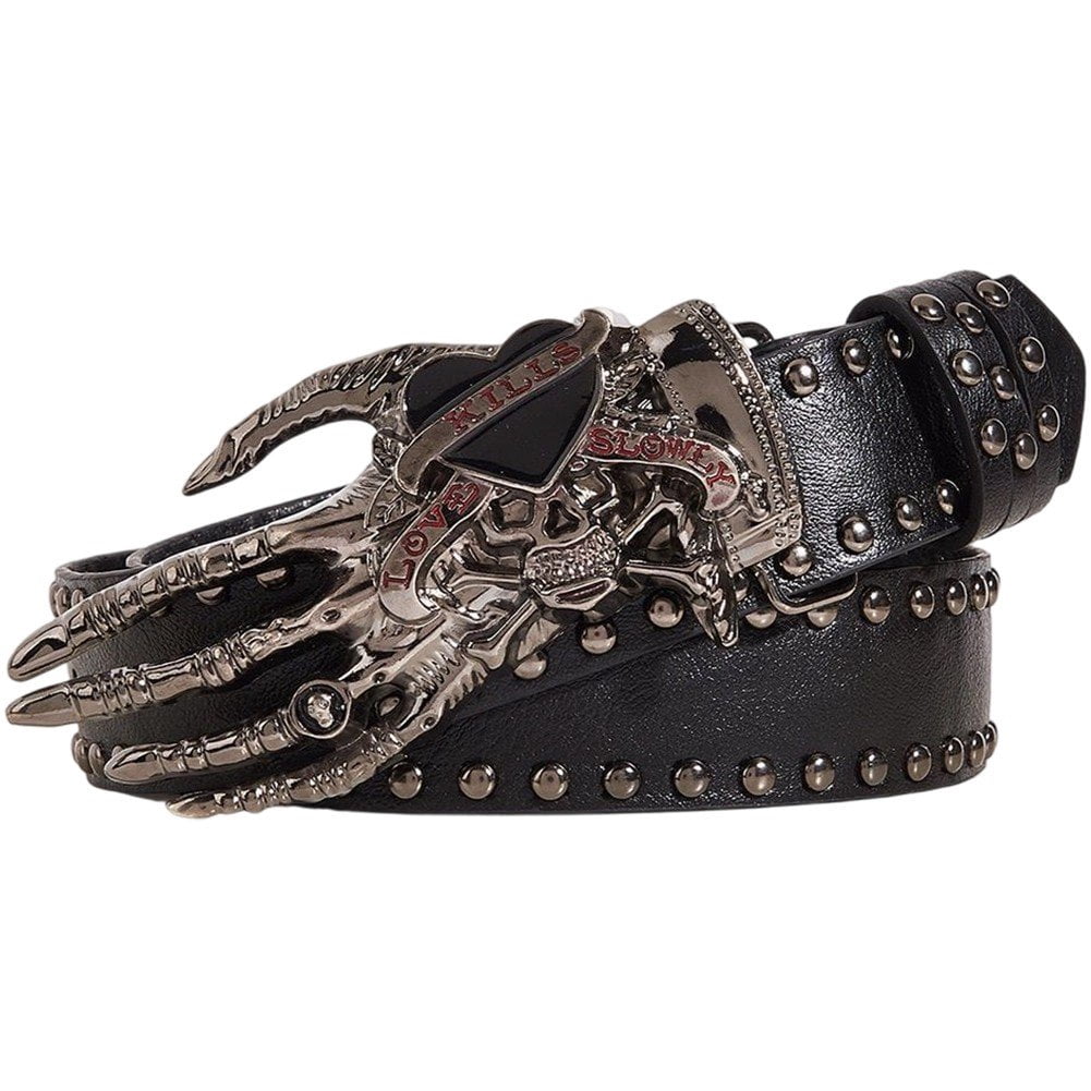 Punk Rivet Belt with Skull Buckle, Gothic Y2K Style Leather  display picture 2