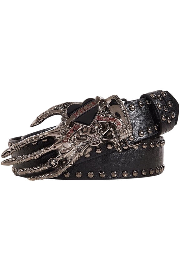 Punk Rivet Belt with Skull Buckle, Gothic Y2K Style Leather Belt for Men and Women