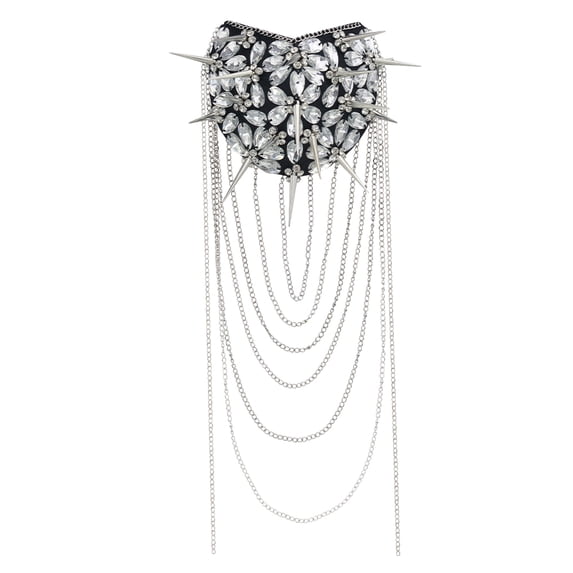 Punk Rivet Epaulettes Metal Tassel Fringe Shoulder Patches Suit Epauletter Blazer Badge Pin Back for Outfit 2 Pieces